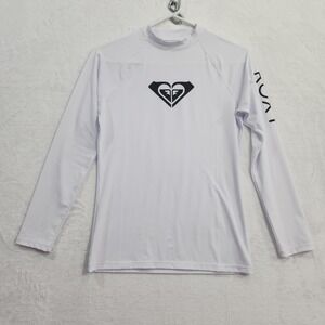 Roxy Rash Guard Womens M White Long Sleeve Swim Shirt Logo Surf Top Beach Sun